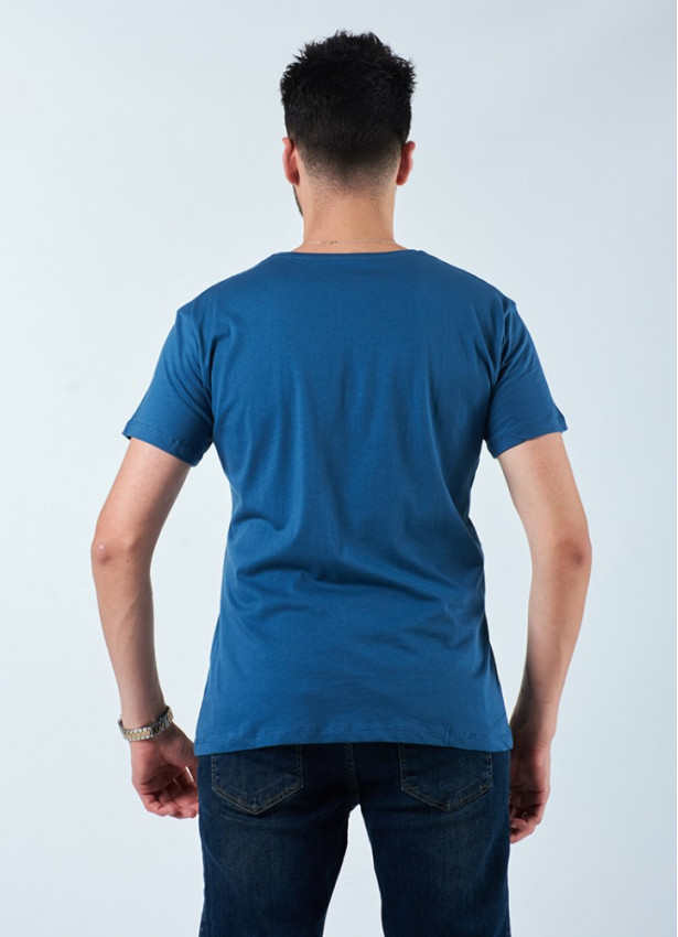 Asker Baskılı Kısa Kollu Mavi Erkek T-Shirt